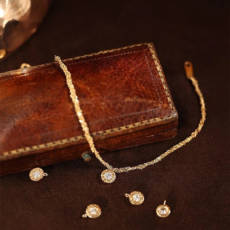 Ruyi 18K Real Gold French Lab Diamond Chain Pendant Bracelet Women's Water Drop Necklace Bracelet