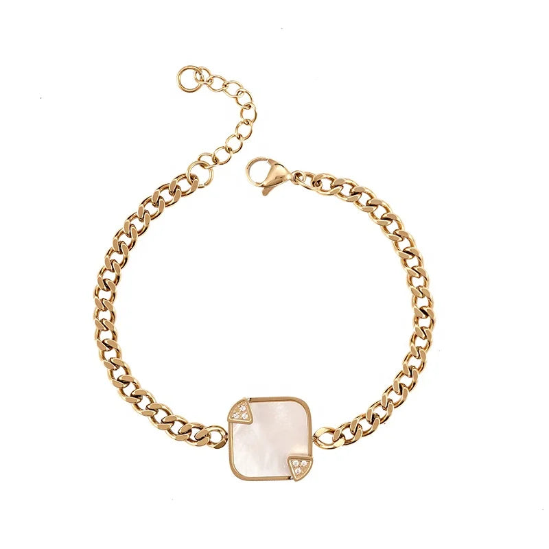 Latest 18K Gold Plated Stainless Steel Jewelry Square Shell Pendant  for Women Gift Accessories Bracelets B222304