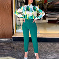 Hot-Selling 2 Piece Outfits for Women Casual Printed Blouse and Pencil Pants Set Two Office Wear MegaBDM