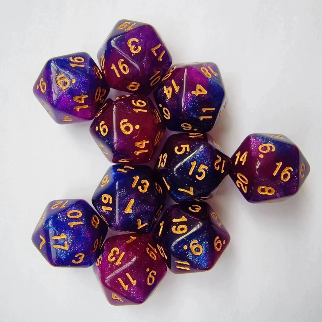Acrylic Purple Blue Galaxy Glitter D20 DND Dice Dungeon and Dragons 20-Side Dice Nebula RPG Dice Set D20 D&D Double Colors