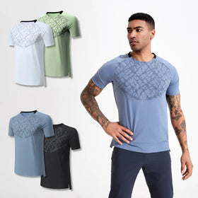 2025 Men's European Size Sports T-shirt Crew-neck Loose Top Casual Running Fitness Quick Dry Short Sleeve
