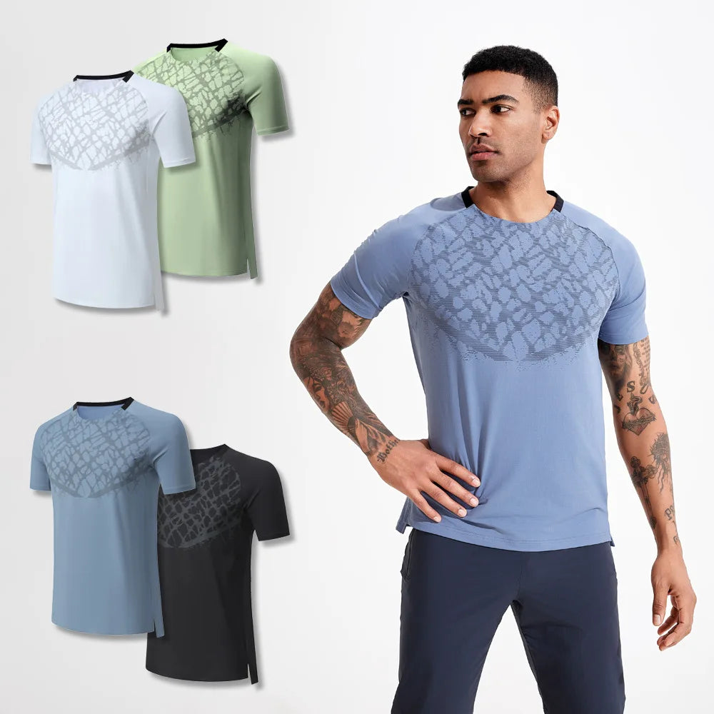 2025 Men's European Size Sports T-shirt Crew-neck Loose Top Casual Running Fitness Quick Dry Short Sleeve