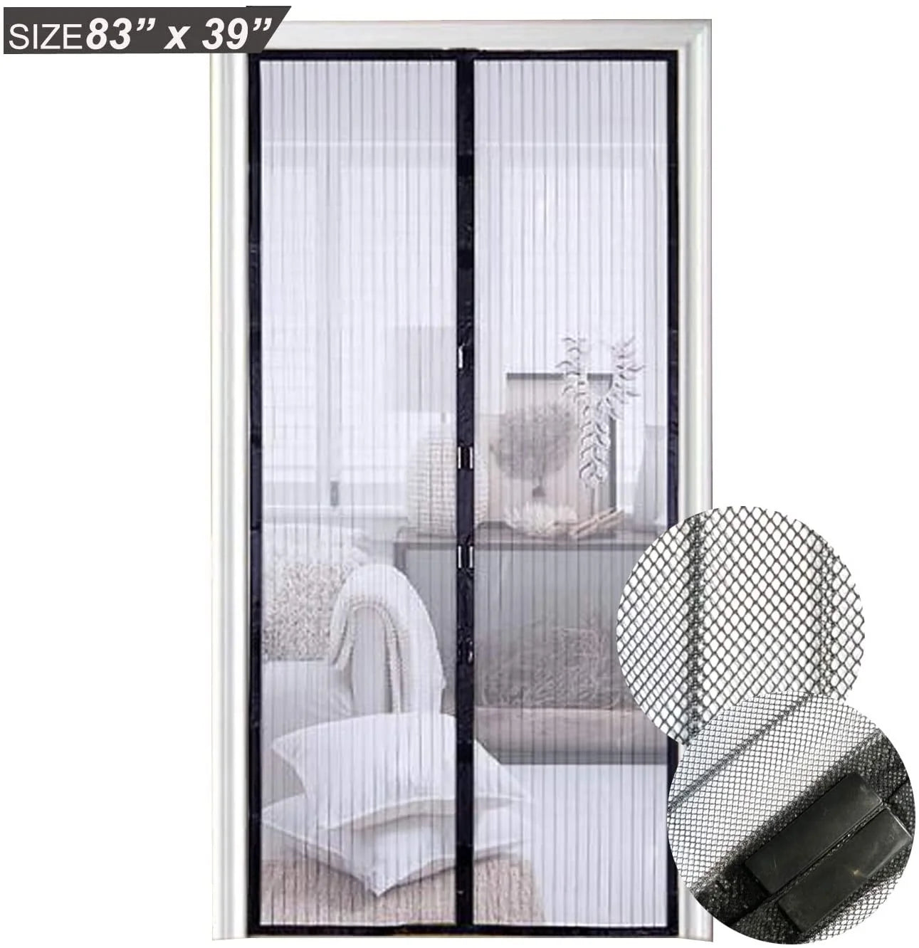 Summer Magnetised Mesh Bug Free Door Curtain Easy to Install Magnetic Gauze Mosquito-Proof Curtain 39"(w) X 83"(h)