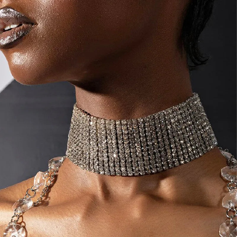 Shiny Multi-Row Necklace European and American Luxurious and Elegant Diamond-Encrusted Collarbone Chain Necklace