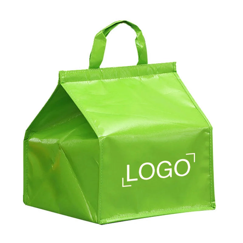 Customized Green Non-Woven Insulated Cooler Bag with Double Strong Handle Waterproof Laminated PP Double Handle Letter Pattern