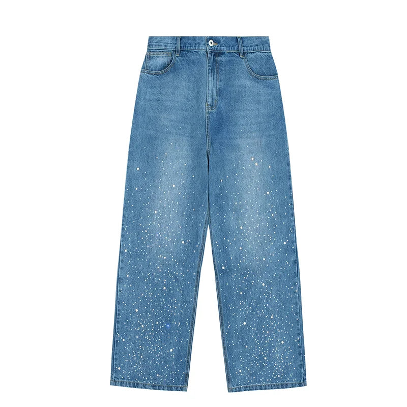 Custom Streetstyle Denim Full Rhinestone Designer Decoration Straight Leg Denim Baggy Jeans Diamond Men's Jeans
