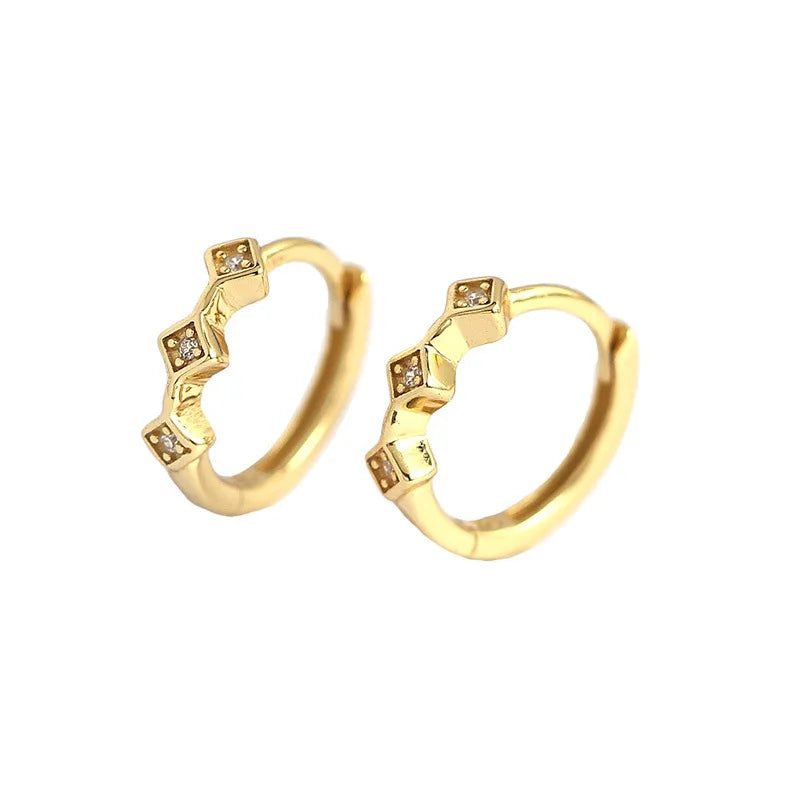 925 Silver Huggie Hoop Earrings Fashion Minimalist Rhombus Diamond Shaped 18k Gold Plated Geometric Earring Jewelry Women