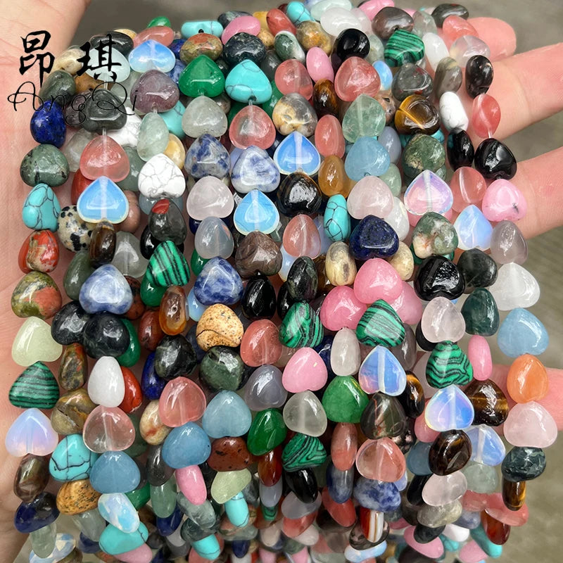 10mm Natural Quartz Malachite Tiger Eye Stone Beads Colorful Heart Shape Loose Stone Beads for Jewelry Making