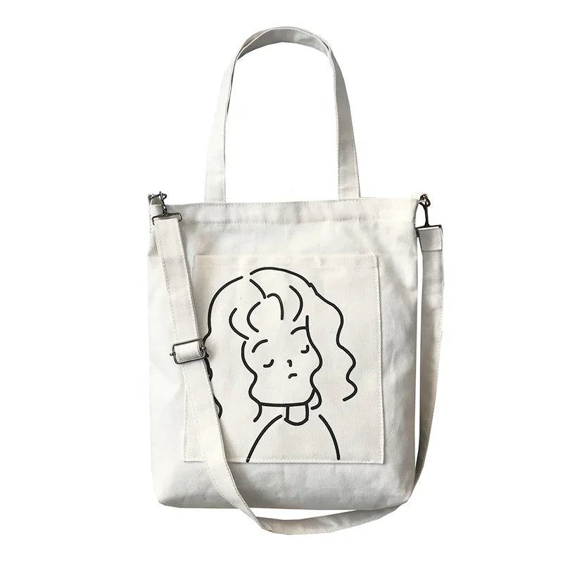 Customized Eco-friendly Cotton Canvas Bulk Bags Silk Printing Tote Bag Shoulder Shopping Bag with Zipper Eco