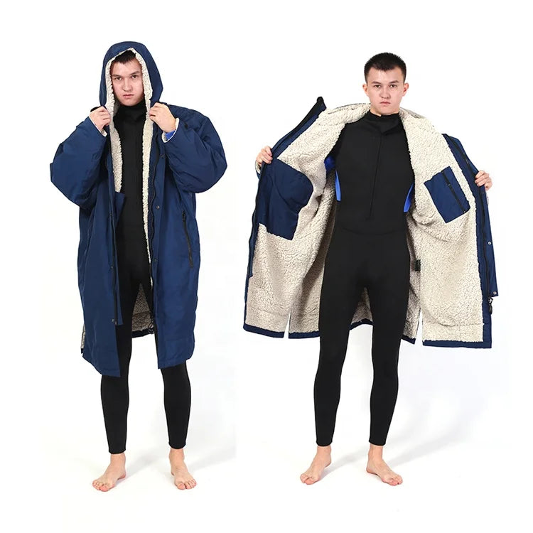 Waterproof Windproof Swim Parka Jacket Quick Dry Changing Robe with Zipper for Men & Women Swimming Surfing
