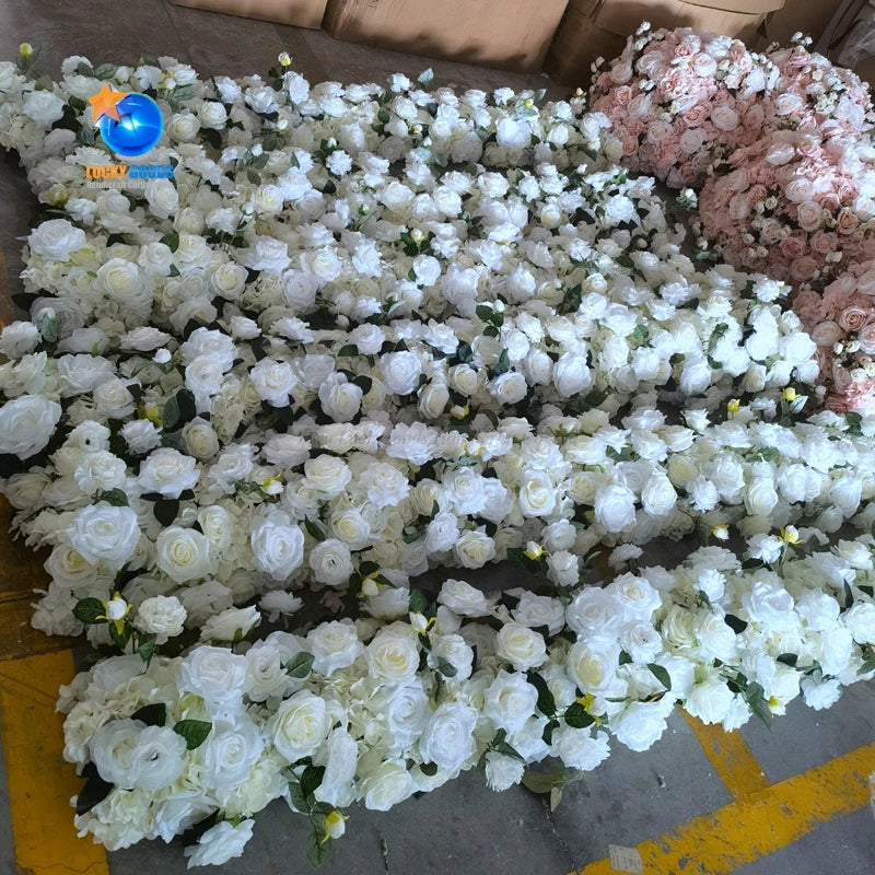 LFB1899 2m White Rose Floral Garland Flower Table Runner Artificial Garland Flowers for Wedding Event Party Decoration