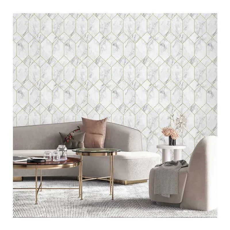 China Factory Direct 3D Geometric PVC Wallpaper Modern Design Waterproof for Home Living Room & Hotel Direct Supply