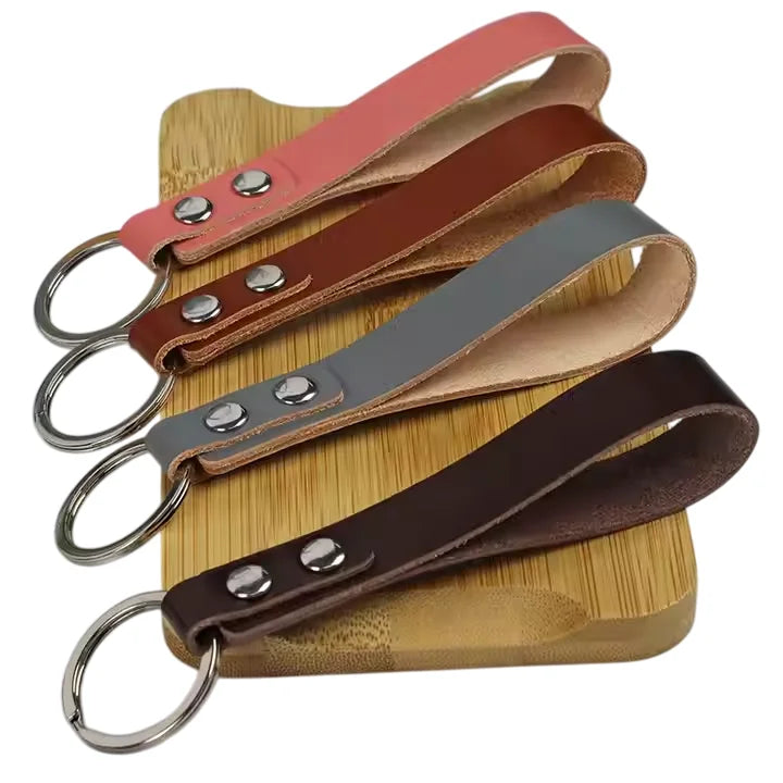 Totally Free Samples Multi Colors Key Chain Leather Strap Custom Logo Veg Tan Leather Keychain