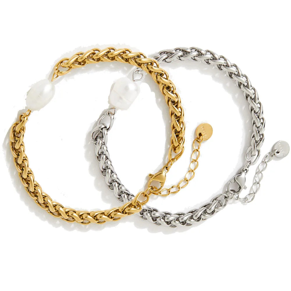 Fashion New Design Stainless Steel Keel Chain 4.7mm Thick Keel Chain Freshwater Pearl Bead Charm Bracelet Jewelry Supplier