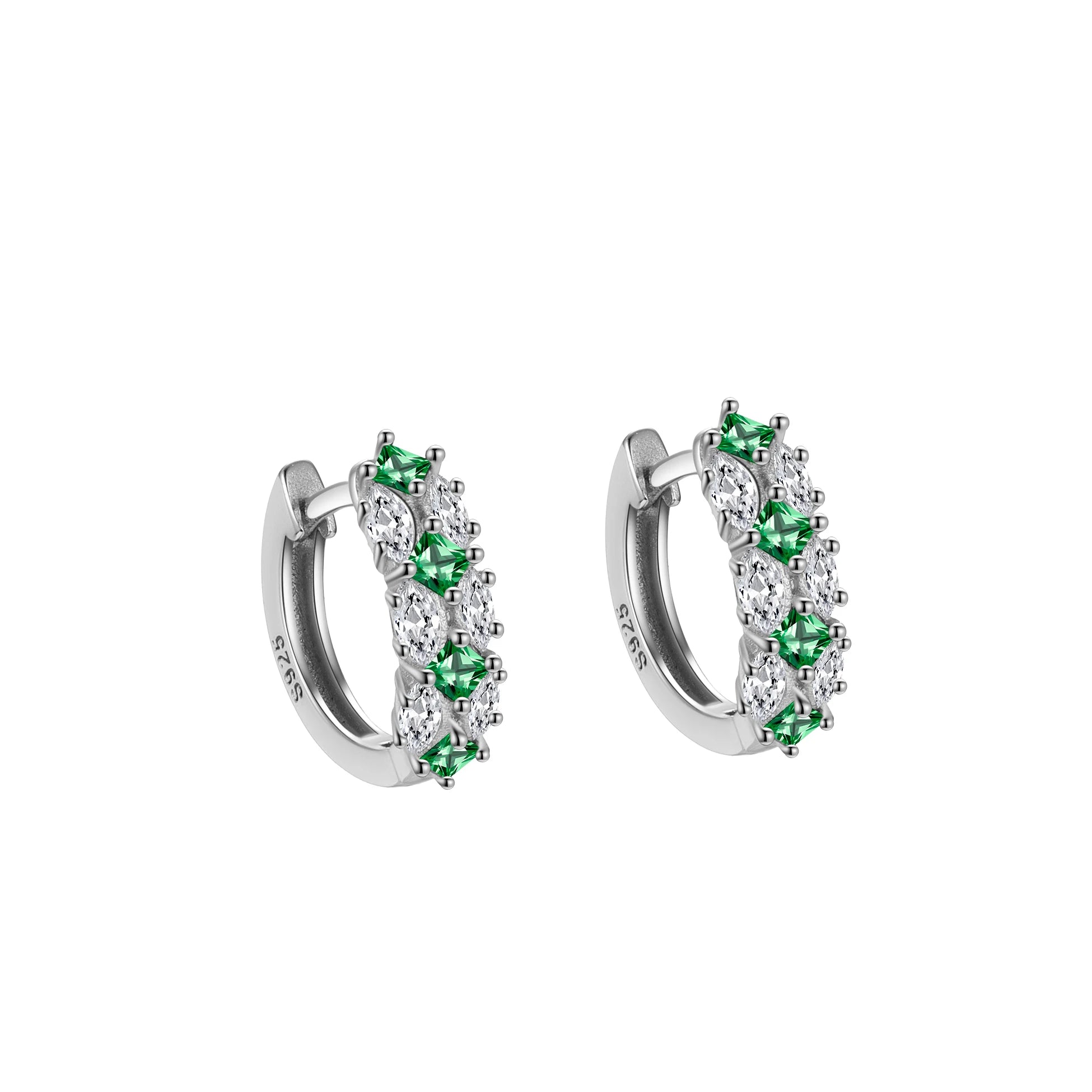Vintage 925 Sterling Silver Small Emerald Green CZ Wholesale Designer Fashion Fine Jewelry Gold Plated Huggie Earrings Women