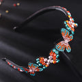HX-077 Simple Fashion Butterfly Rhinestone Headband with Czech Drill Design for Women 5 Colors Shiny Hair Accessory