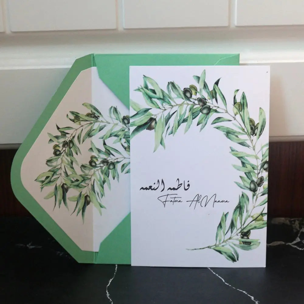 Arabic Style Business Thank You Card Custom Design Wishing Well Card with Green Envelope and Wax Seal MegaBDM