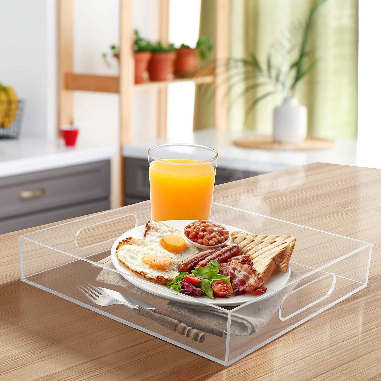 Clear Acrylic Serving Tray 12x16 Inches Rectangular with Handles