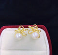 E1964 8-9mm DIY Natural Freshwater Pearl Charm Earrings Mounting Accessory 925 Sterling Silver Gold Plated  Jewelry for Women
