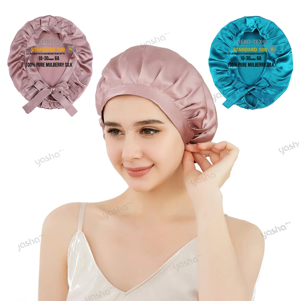 Wholesale16 19 22mm Luxury Silk Turban Designer Durags Silk Sleep Bonnets Women Edge Wraps Mulberry Silk Hair Bonnet Custom logo