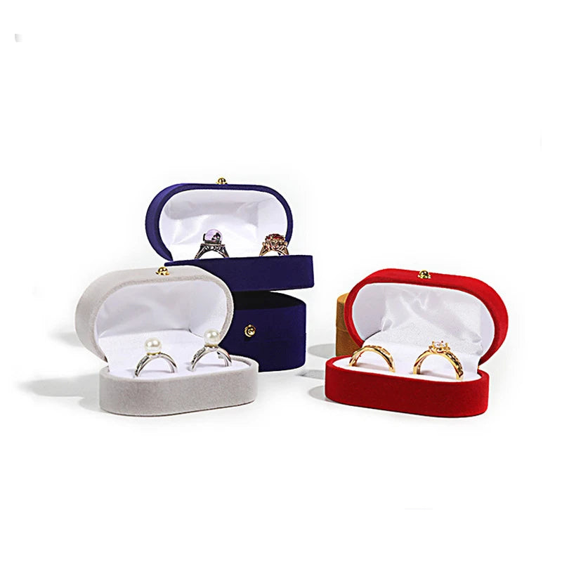 Jewelry Ring Box Simple and Exquisite Velvet Jewelry Box Double Rings Box for Wedding Gift Wrap Packaging Case