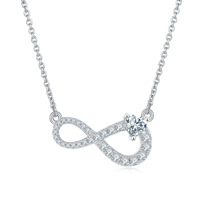 Hot Sale Gift Jewellery 925 Sterling Silver Pave Moissanite Infinity Love Heart Necklaces for Women