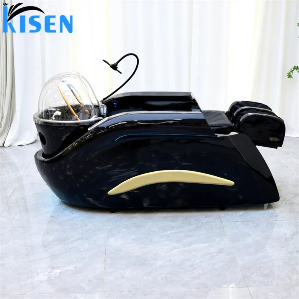 Luxury Beauty Hair Salon Electric Full Body Salon Equipment Head Spa Waterfall Hair Washing Massage Chair Shampoo Bed with Steam