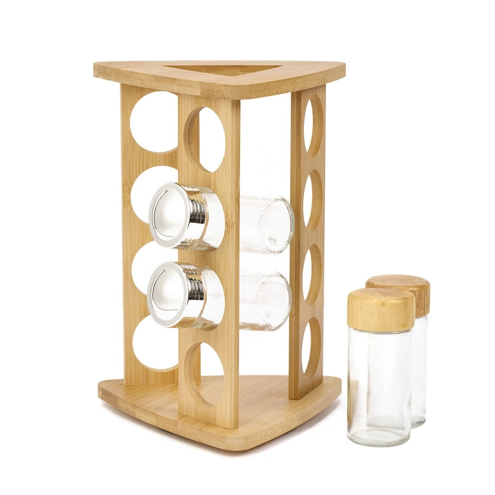 Hot Sale Bamboo Storage Rack Custom Kitchen Accessories Spice Racks Set With 12pcs Bottles for Kitchen