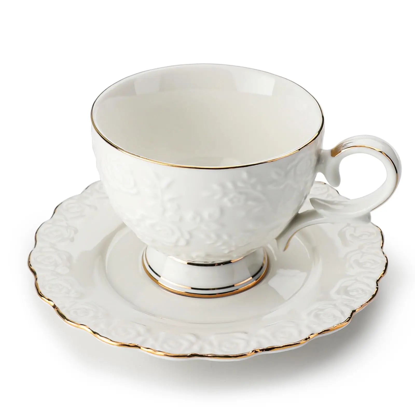 Wholesale Superior Porcelain Bone China Golden Handle Afternoon Tea Cup Coffee Cup Ceramic Saucer Sets with Spoon