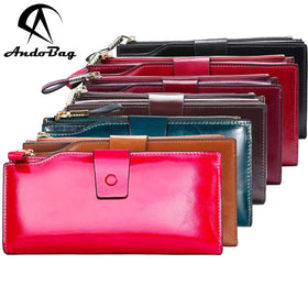 Andong New Style Ladies Wallet European Genuine Cow Leather Rfid Anti-theft Hand Bag Plain Weave Simple Wallets Purse Women