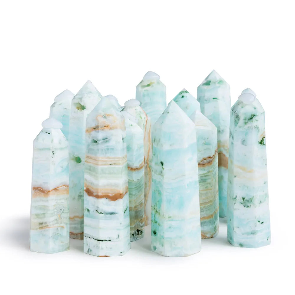 Best Selling Ying Lai Jewelry Natural Stone Caribbean Calcite Crystal Point Towers Wands Crystals Polished Religious Fairy
