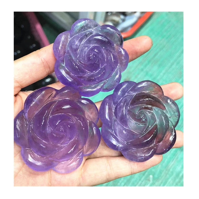 Wholesale Hand Carved healing stones Natural purple amethyst Quartz crystals crafts Flower for buyer