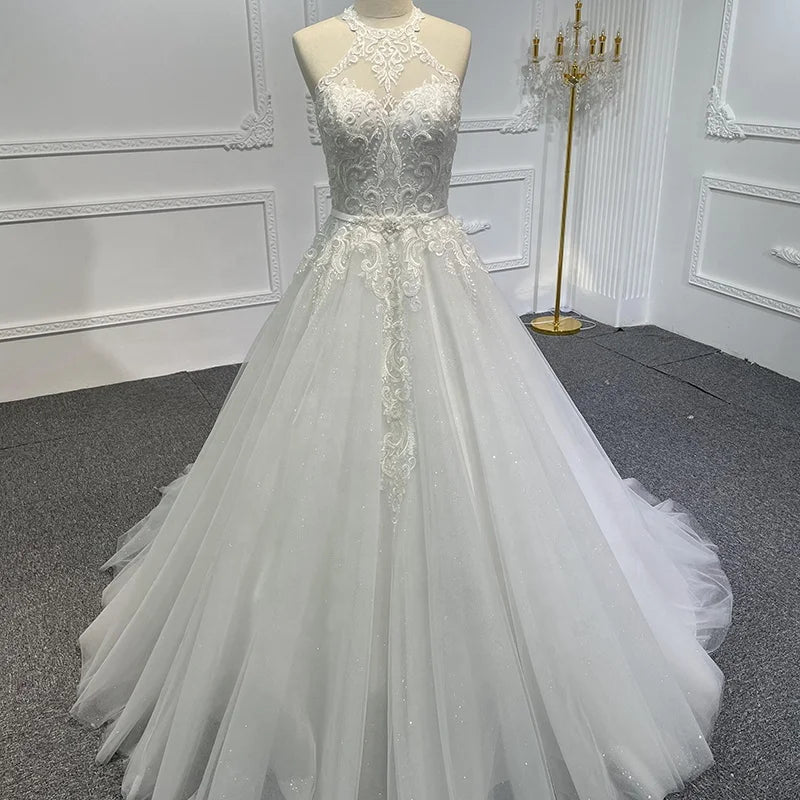 Jancember LSB007 Stylish Halter Sleeveless Simple Belt Wedding Dresses