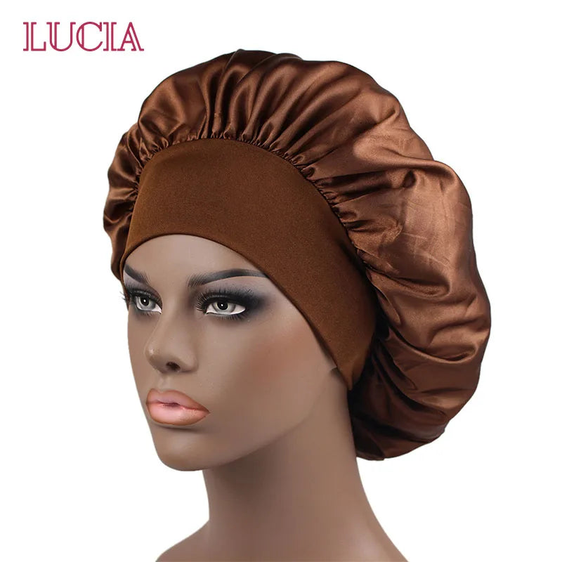 Wholesale Fast Shipping Wide Brim Bonnets Colors Satin Silk Round Single Layer Hair Band Bonnet