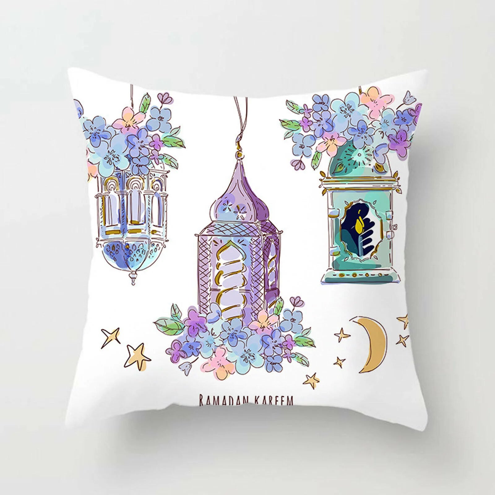 PaFu 4pcs Ramadan Eid Mubarak Cushion Cotton Polyester Watercolor Ramadan Hugging Pillowcase Sofa Pillowcase