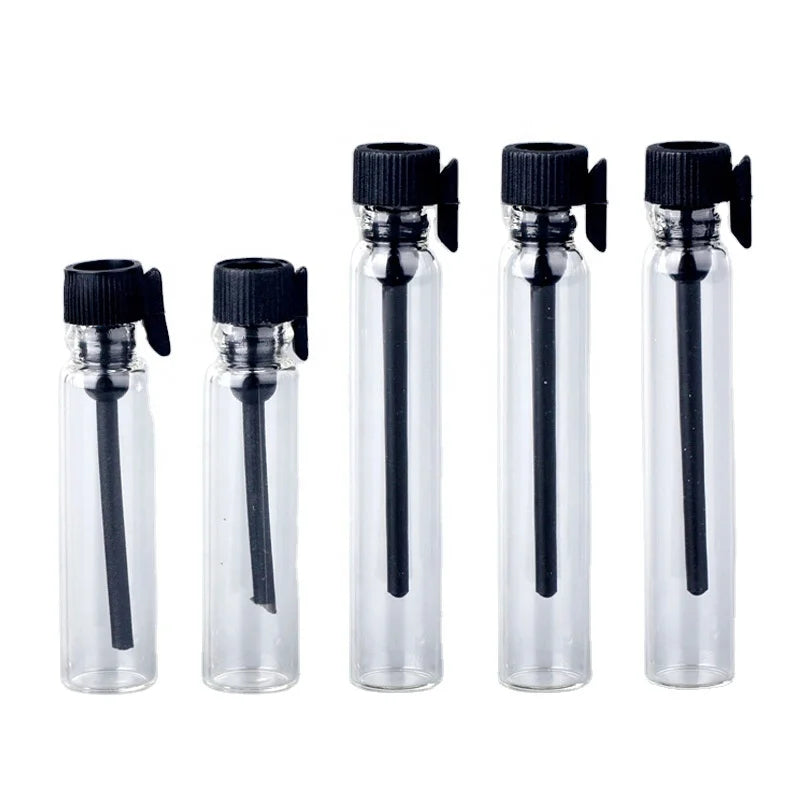 Empty Perfume Sample Bottles Mini Glass Refillable Sample Vial Containers with Black Cap