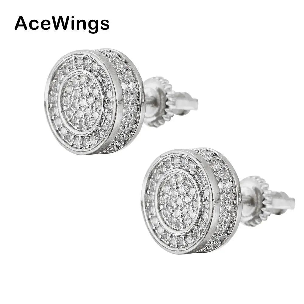 E006 CZ Zircon Stud Earrings with Gold Plated Brass Setting Geometric Shape Hip Hop Bling Blilng Iced for Anniversaries Parties