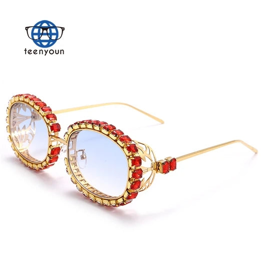 Teenyoun Ladies Retro Steam Punk Hollow Metal Ellipse Technology Sensor Diamond Custom Logo 2023 Sun Glasses Sunglasses