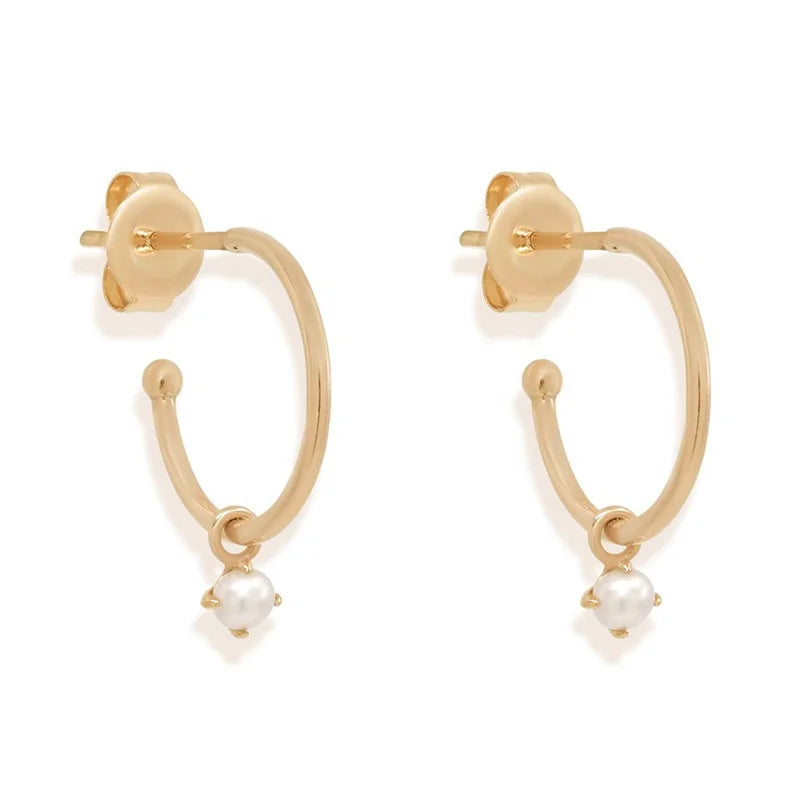 Milskye Trendy 18K Gold Plated Sterling Silver Freshwater Pearl Drop Earrings with Claw Setting