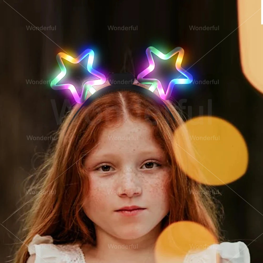 Customizable Led Neon Star Shape Headband for Kids Party Toys with Multicolored Light-Up Effect
