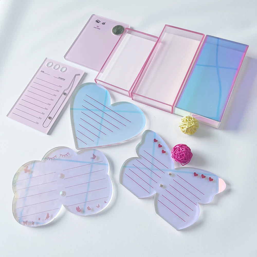 Custom Lash Palette Acrylic Lash Tile with Cover butterfly Lash Pallet Heart Shape Eyelash Extensions Colorful Acrylic Pallet