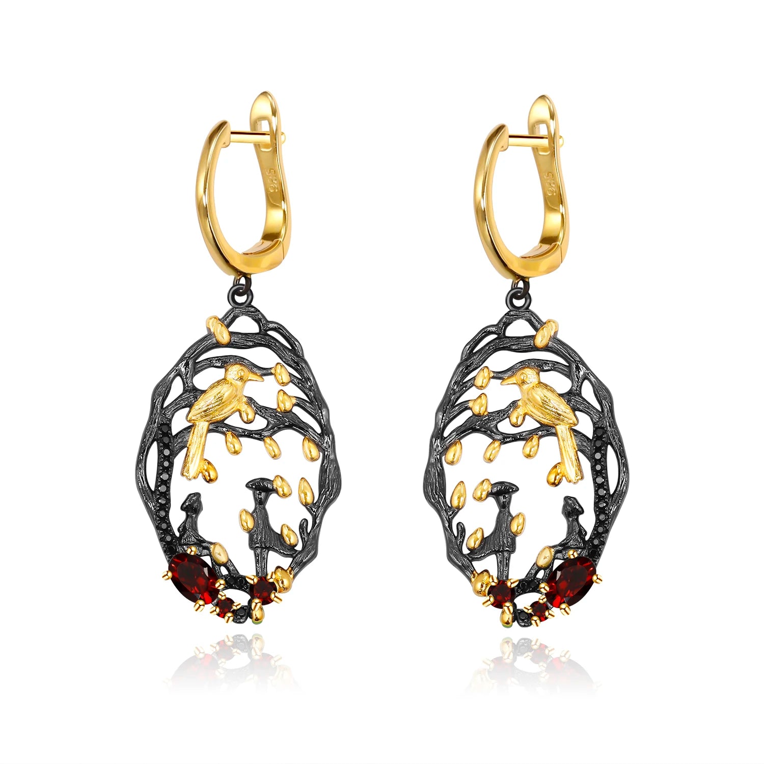 C8198 Abiding Animal Bird Earrings Necklace Unique Design Gold Plated Jewelry Red Stone Natural Garnet Silver Earring