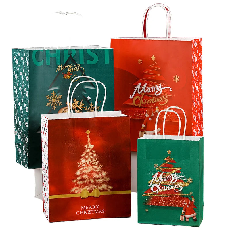 12pcs/Bag Kids Santa Food Christmas Wax Coated Paper Bags Recycled Bulk Xmas Party Favors Packaging Noodles Milk Gift Wrapping