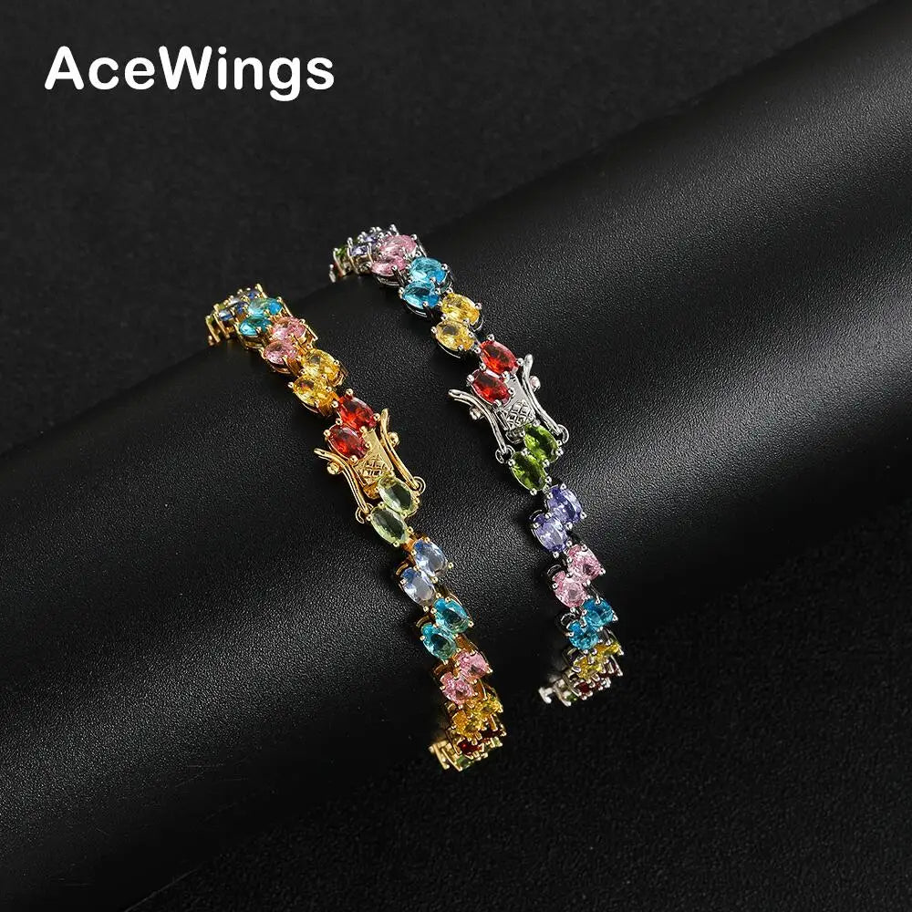 BB134 Bling Jewelry Women Fashion Bracelets Brass Colorful CZ Stone Bracelet