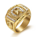 Hip-Hop Jewelry Stainless Steel 18K Gold Plated Diamond Horse Head Men Ring
