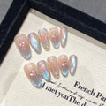 Wholesale New Cat Eye French Design Medium Size Luxury Ballerina Acrylic Gel False Handmade Press on Rhinestone Nails