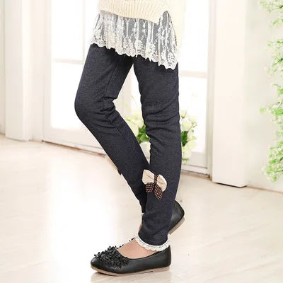 Kids Thicken Leggings Girls Autumn Spring Plus Long Trousers With  Bow-knot Girls Pants Jeans