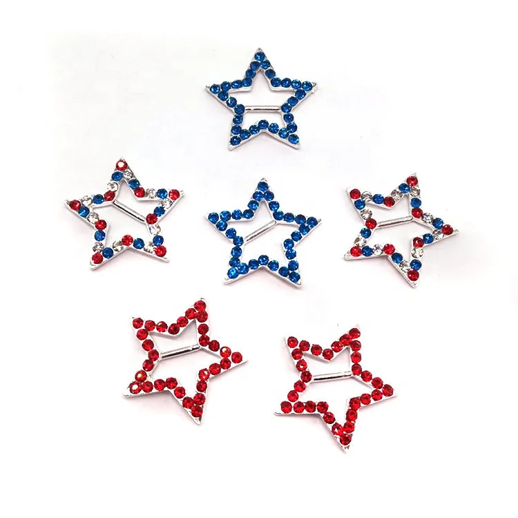 Red Blue Mix Rhinestone 33mm Metal Rhinestone Star Buckles for Belts Shoes Garments Bags