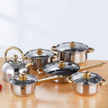 12pcs/set Portable Collapsible Folding Cookware Set Stainless Steel Outdoor Camping Hiking Cooking Pot Picnic Utensils