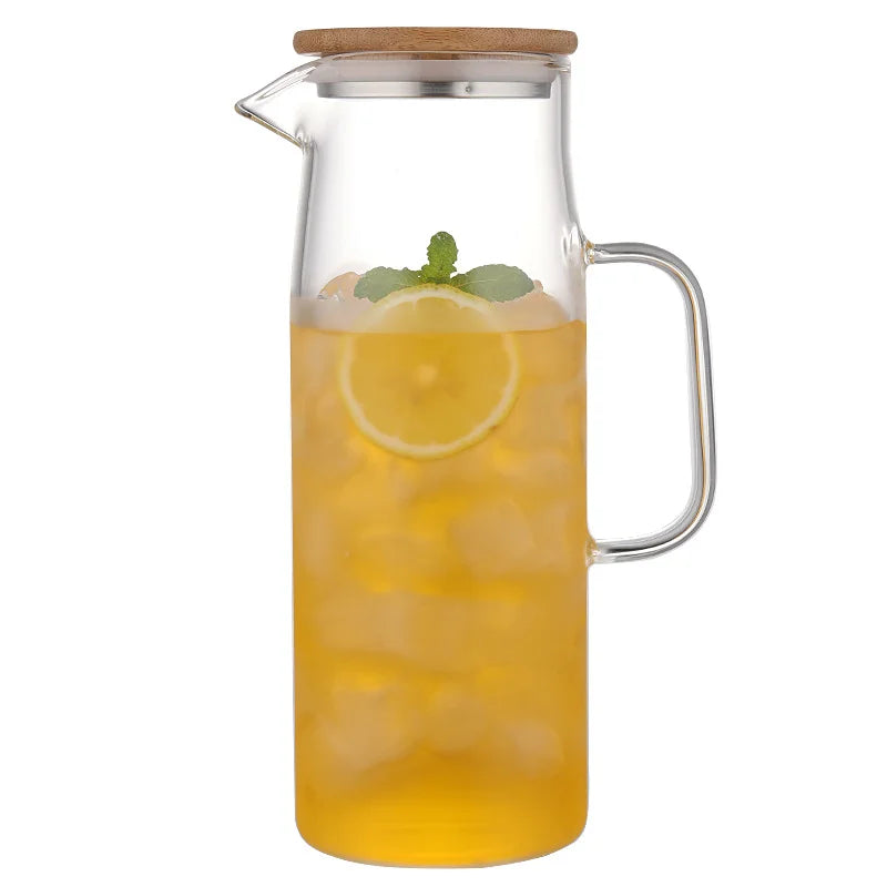 Reihey Glass Pitchers with Handle and Lid and Glass Juice Containers with Lids for Fridge